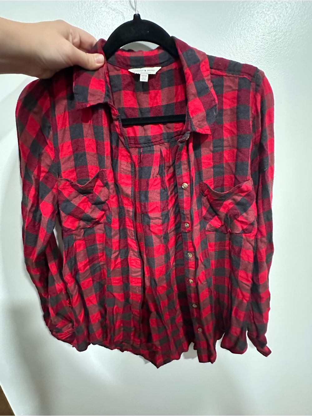 Lucky Brand Red and Black Plaid Button-Down Shirt